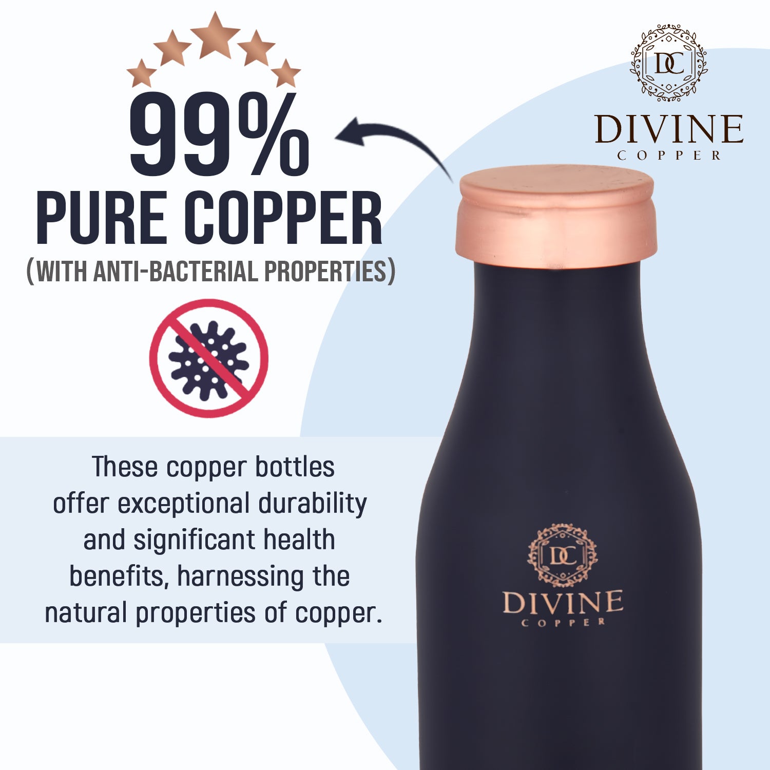 BMC 950ml Pure Copper Bottle with 2 glass Gift Pack