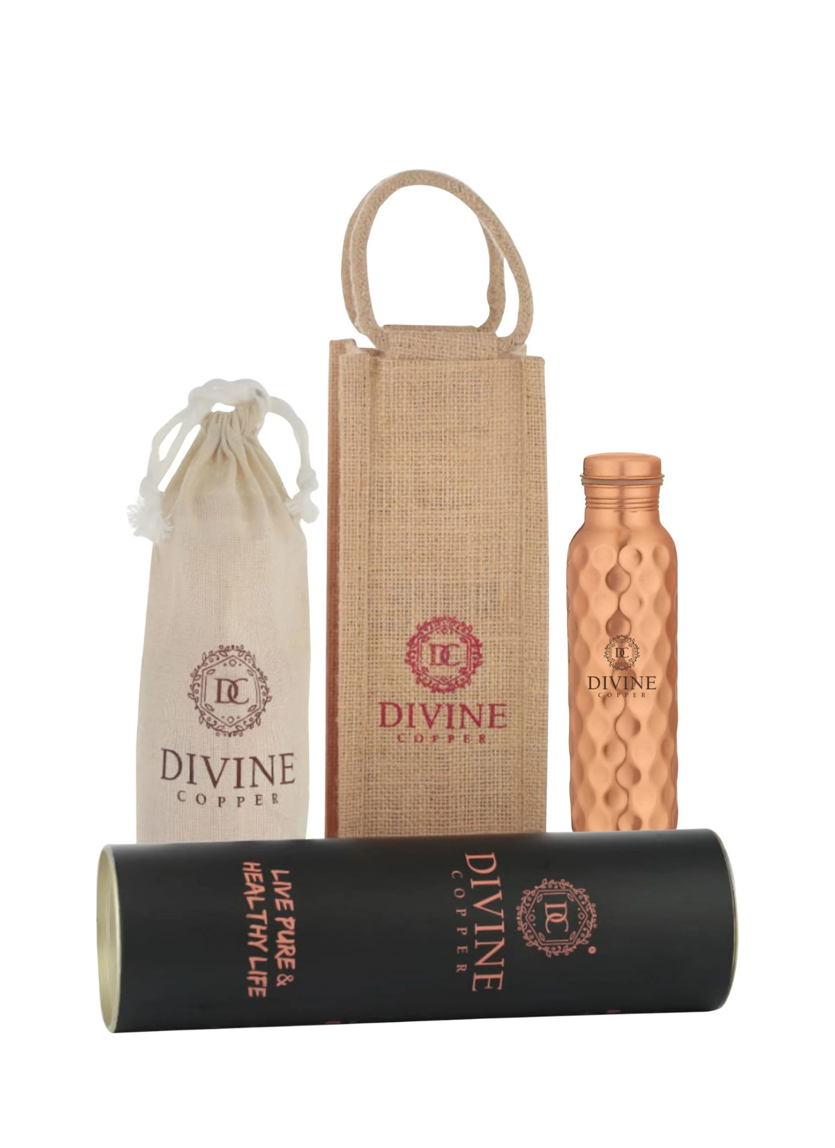 PIE 950ml diamond Pure copper bottle with free Jute carry bag