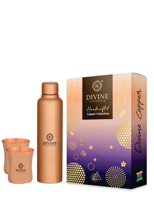 Bita 900ml Copper bottle with 2 glass Gift pack
