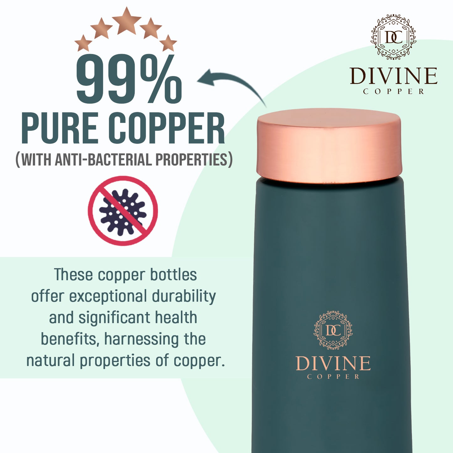 Eclair 900ml Pure Copper Bottle Teal Color With Free Jute Carry Bag