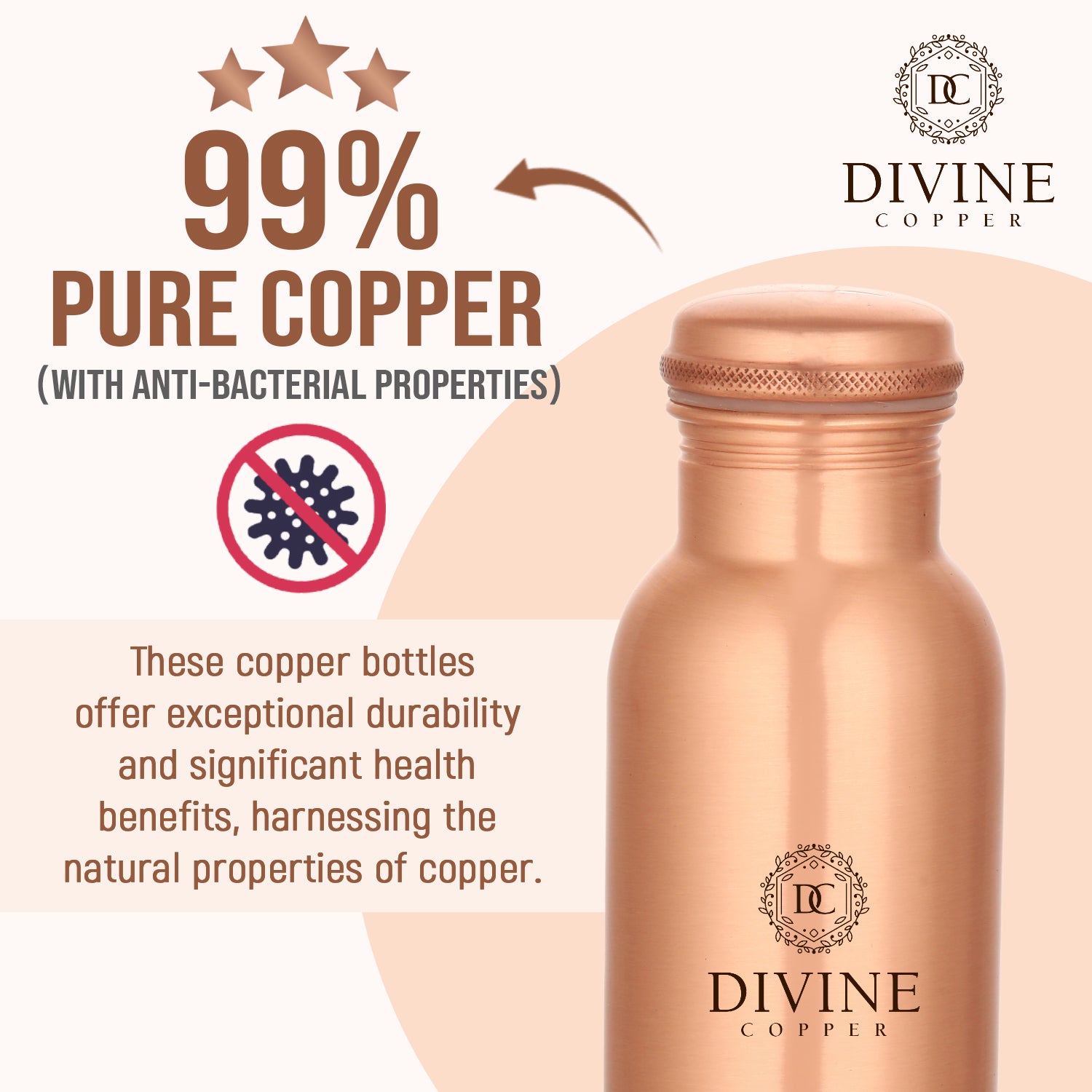 PIE 950ml Pure copper Plain bottle with free Jute carry bag