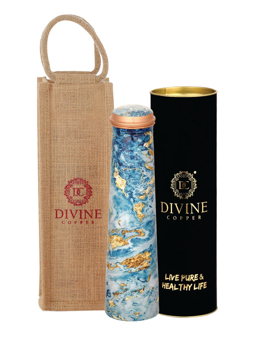 Froyo 750ml marble Enamel print Pure copper bottle with Free Jute carry bag