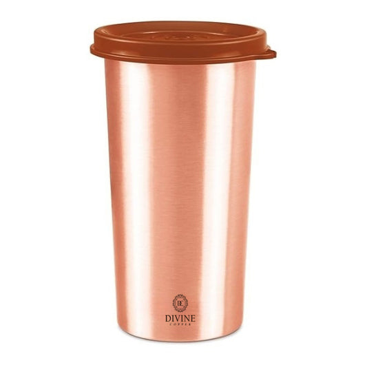 DIVINE Copper Drinking Water Tumbler with Lid, | 100% Leak Proof |