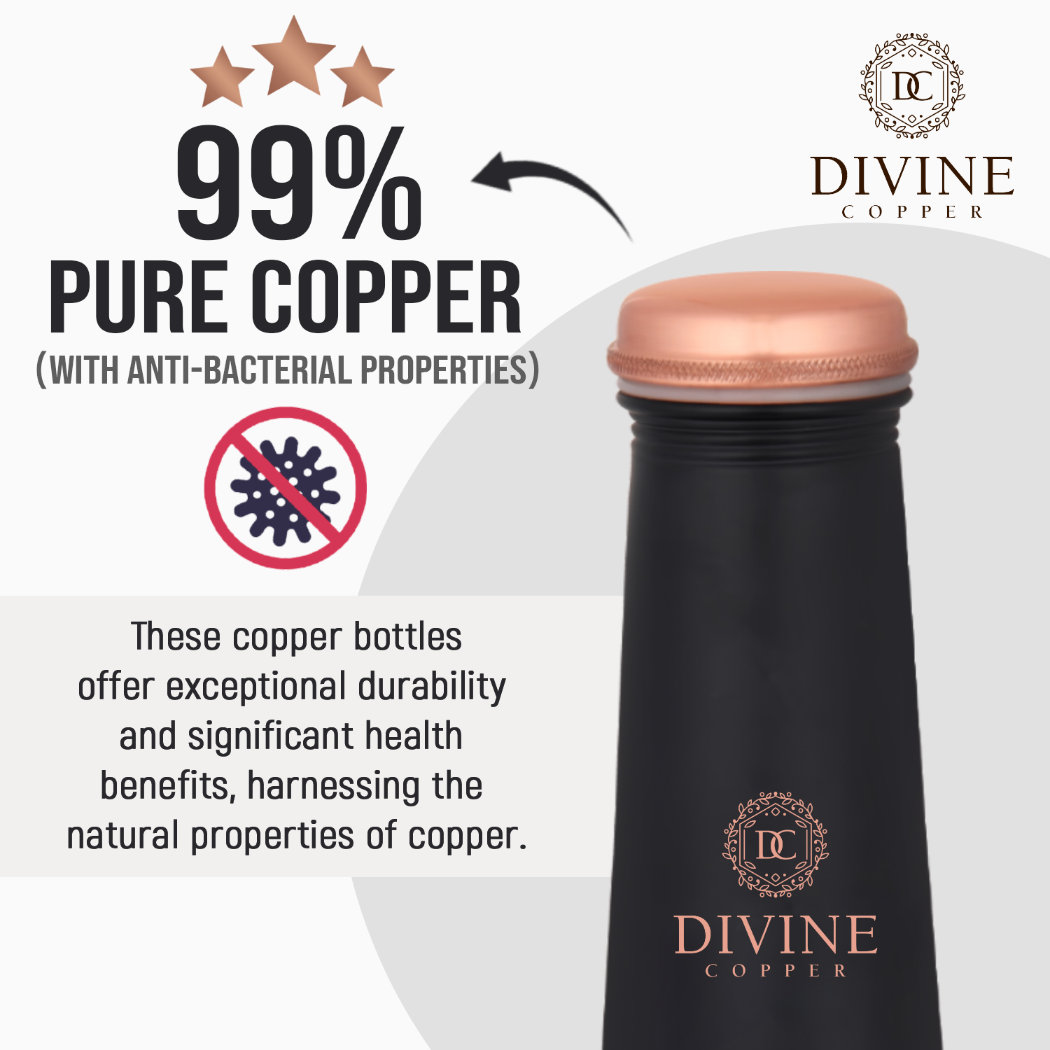 Pure Copper Bottle - Froyo Black 750 ML