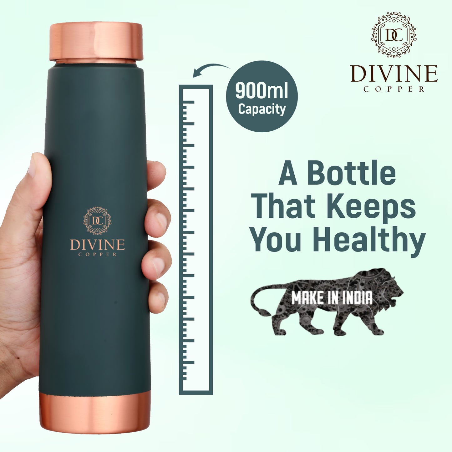Eclair 900ml Pure Copper Bottle Teal Color With Free Jute Carry Bag