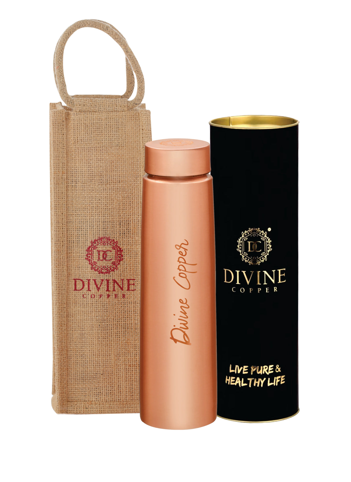 Eclair 900ml Pure Copper Bottle With Free Jute carry Bag