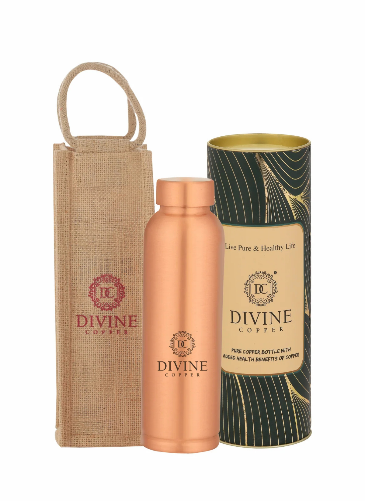 Oreo 750ml Pure copper bottle with Free Jute carry bag