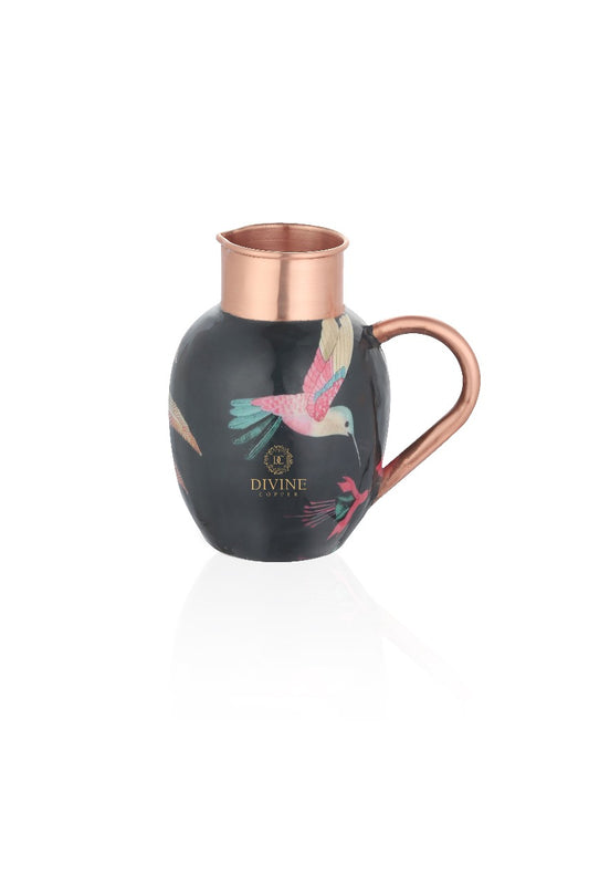 Pure copper jug -APPLE PINK BIRD ENAMEL PRINT