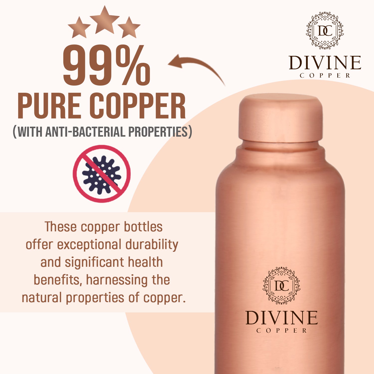 Pure Copper Bottle  - BEETA PLAIN 950ml