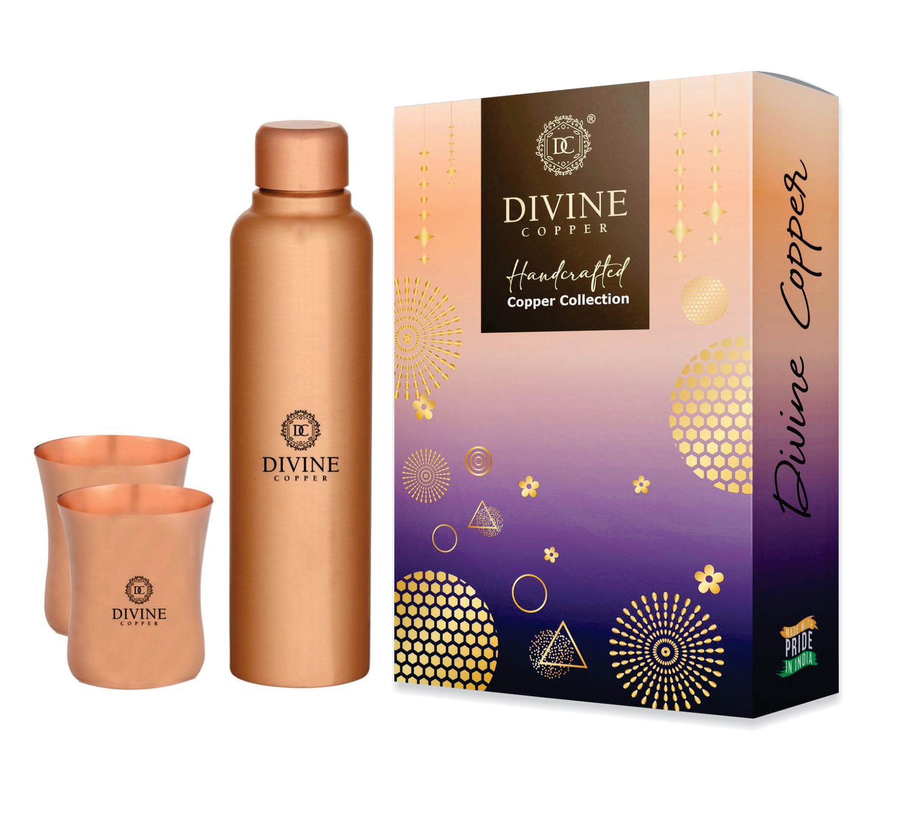 Bita 900ml Copper bottle with 2 glass Gift pack