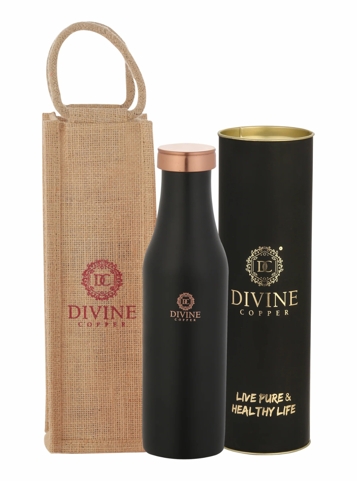 BMC Black copper bottle with Free jute carry bag