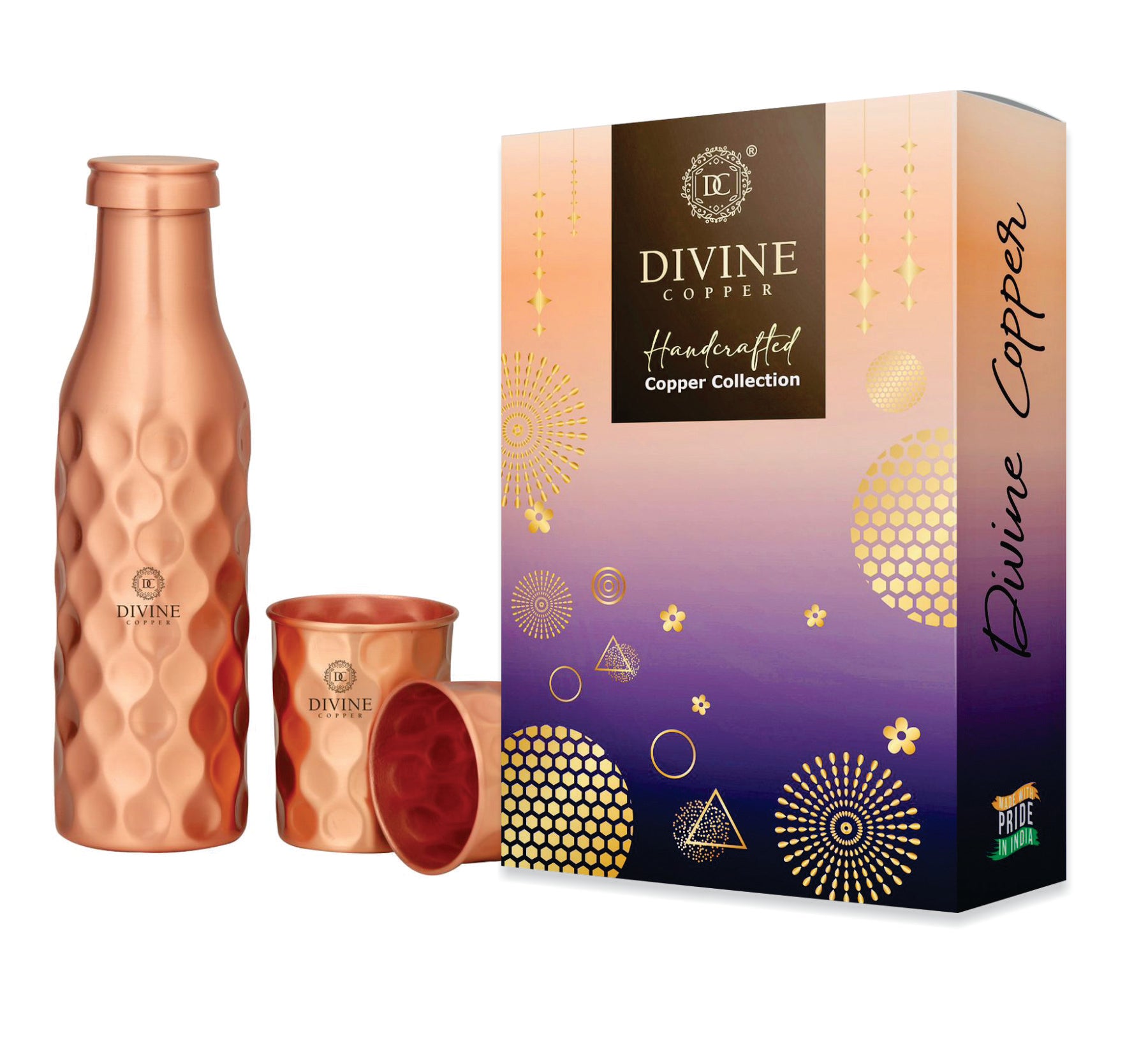 BMC 950ml Pure Copper Bottle with 2 glass Gift Pack