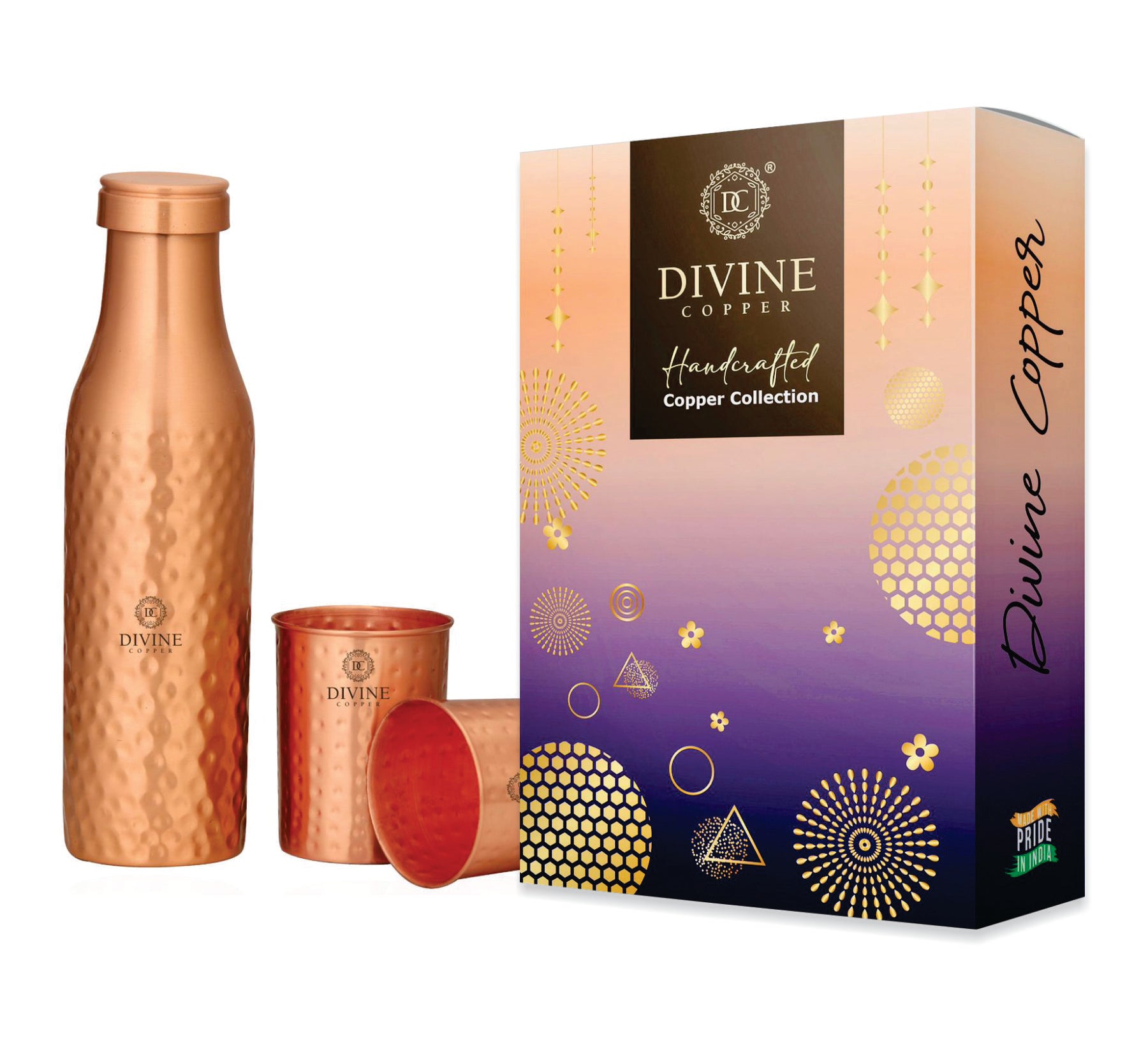 BMC 950ml Pure Copper Bottle with 2 glass Gift Pack