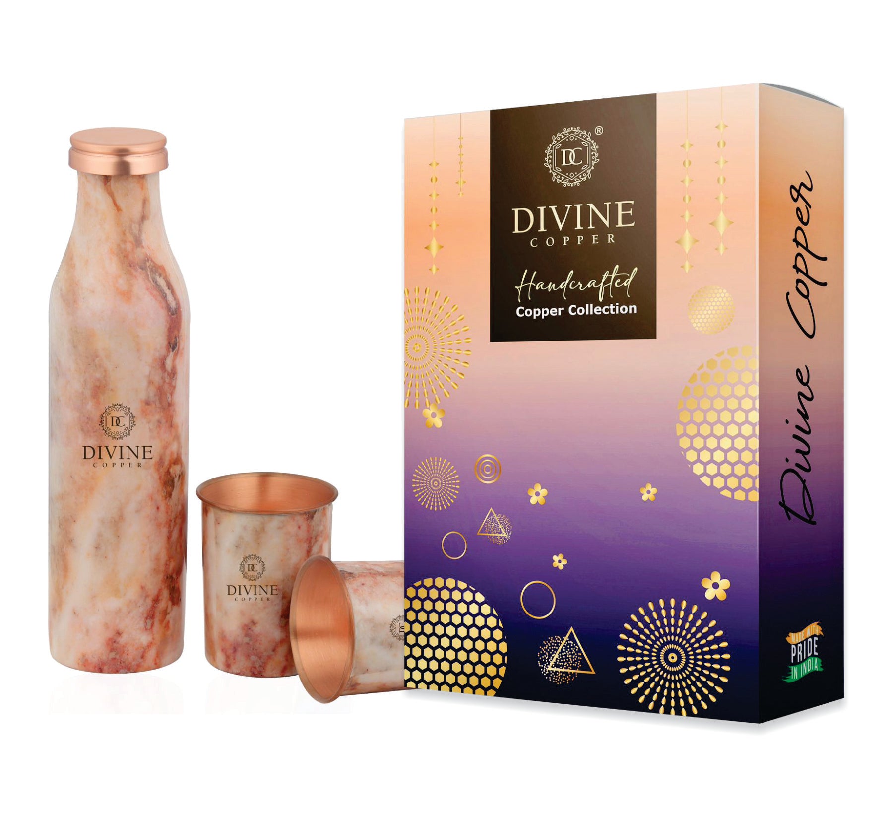 BMC 950ml Pure Copper Bottle with 2 glass Gift Pack