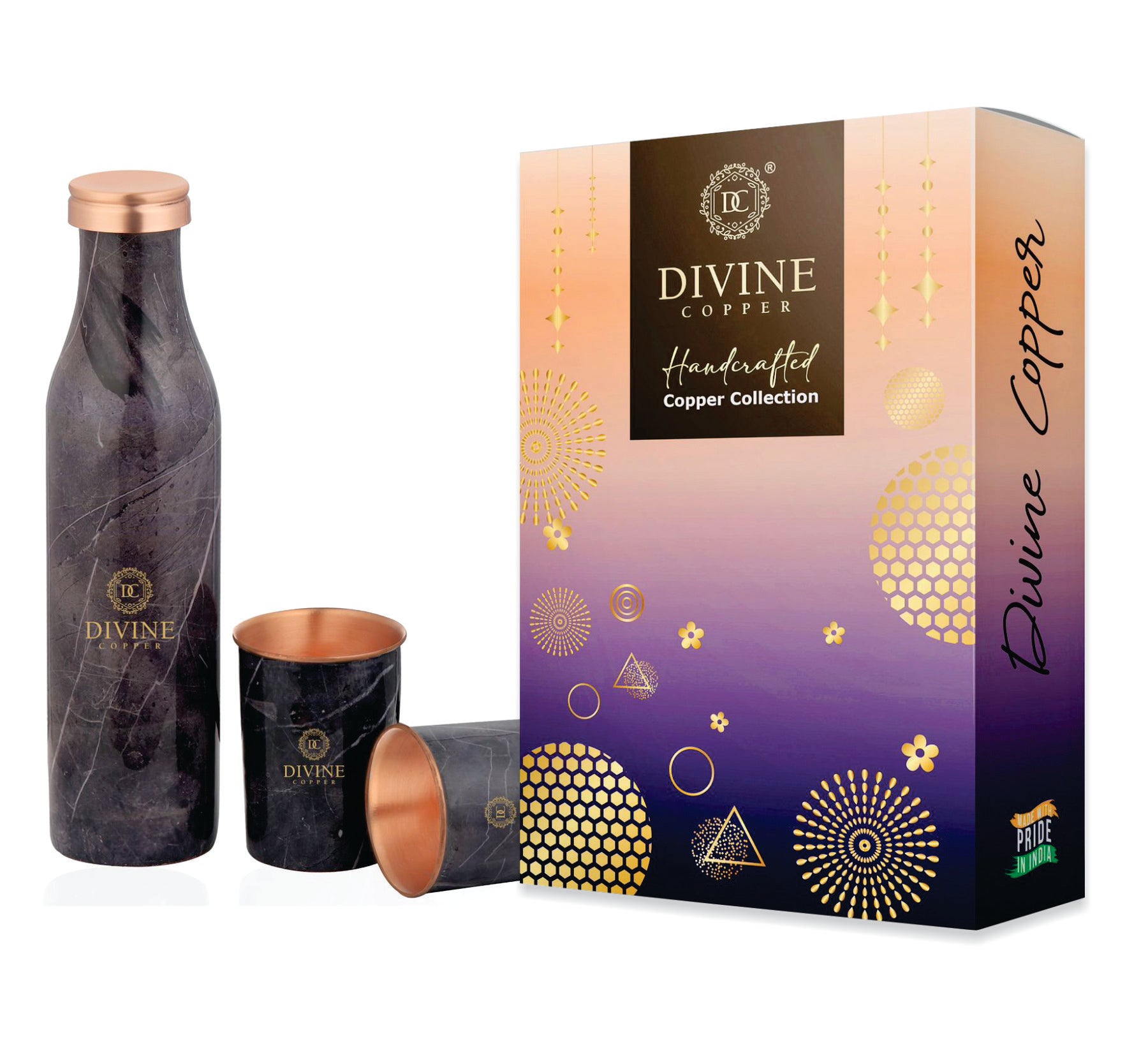 BMC 950ml Pure Copper Bottle with 2 glass Gift Pack