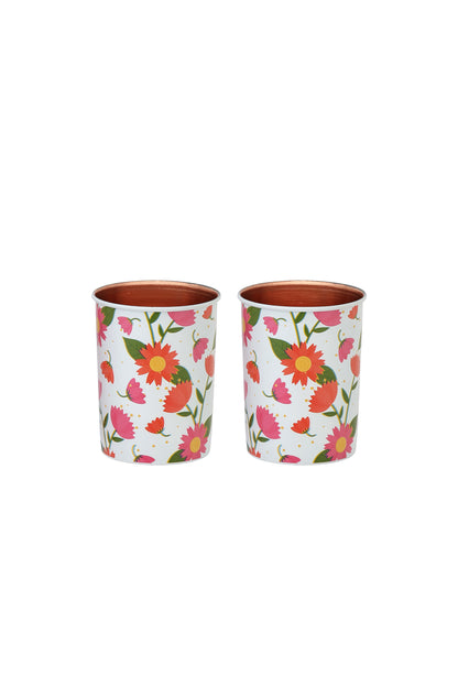 Colourful Flower Pure Copper Glass Pack of- 2