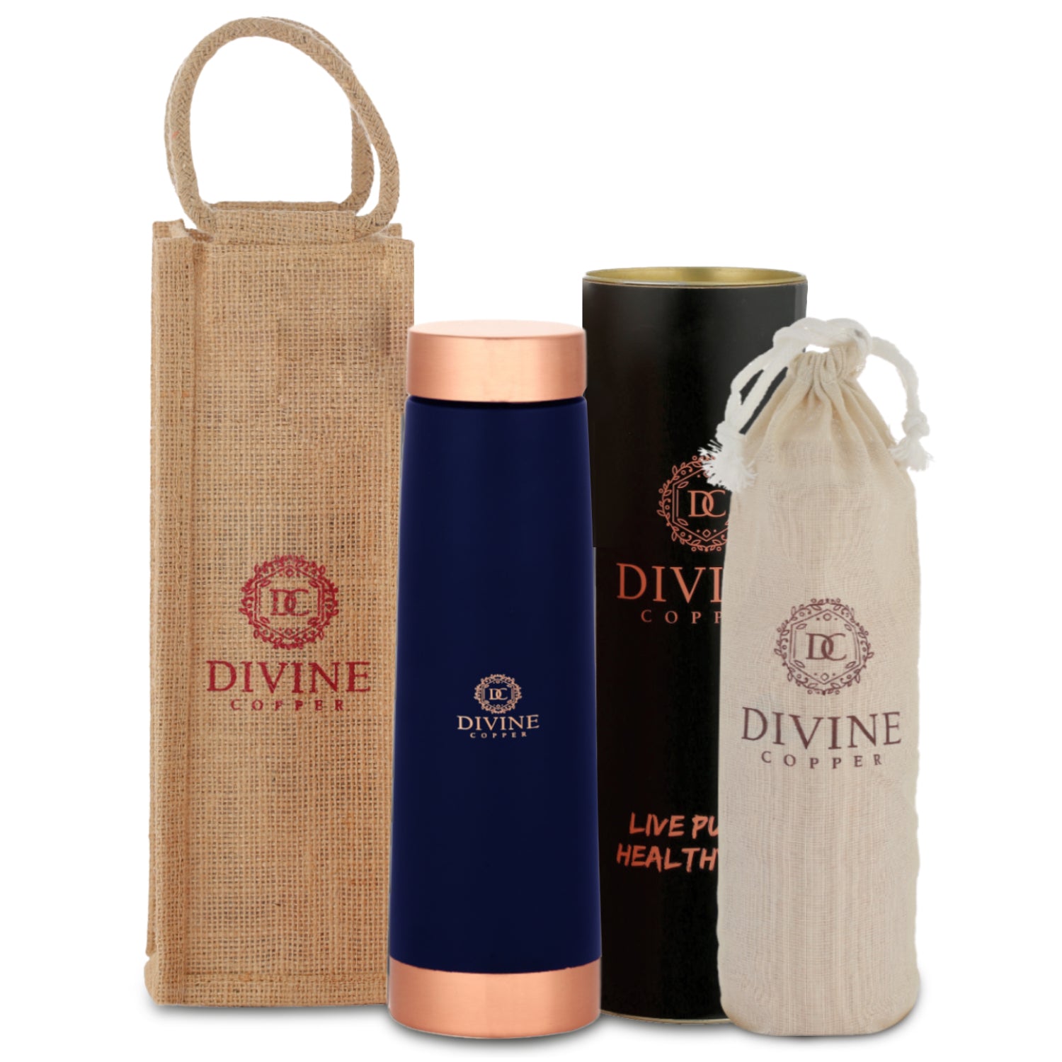 Eclair Blue 900ml Copper water Bottle With Free Jute Carry Bag