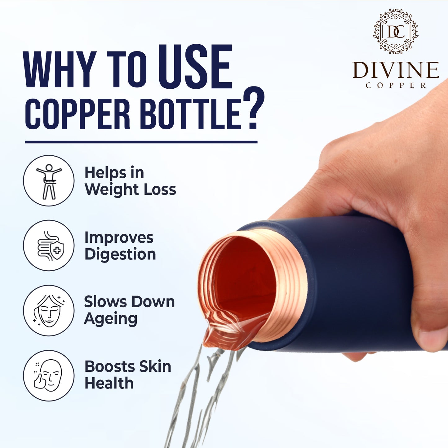 Pure Copper Bottle - Eclair Blue 900ml