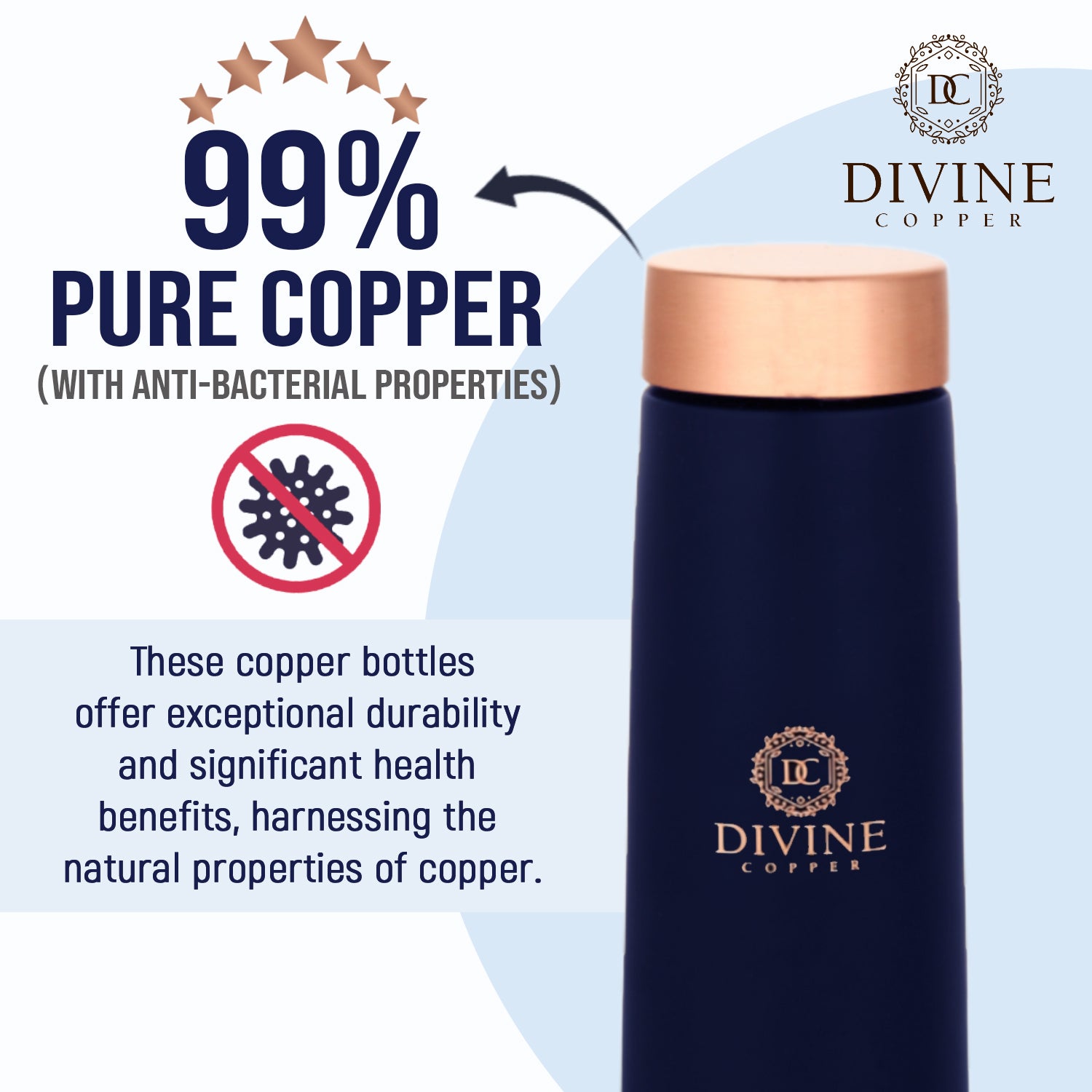 Eclair Blue 900ml Copper water Bottle With Free Jute Carry Bag