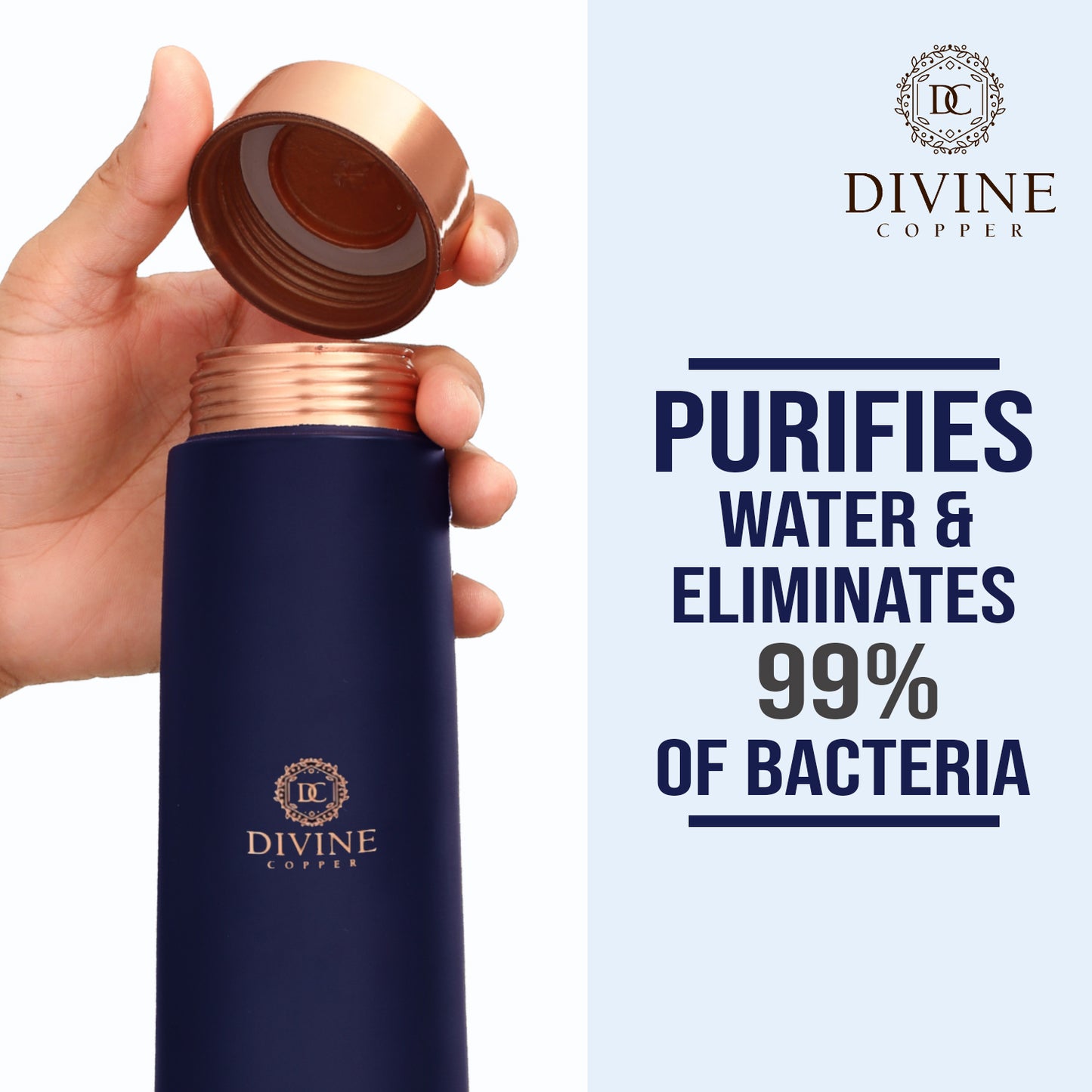 Pure Copper Bottle - Eclair Blue 900ml