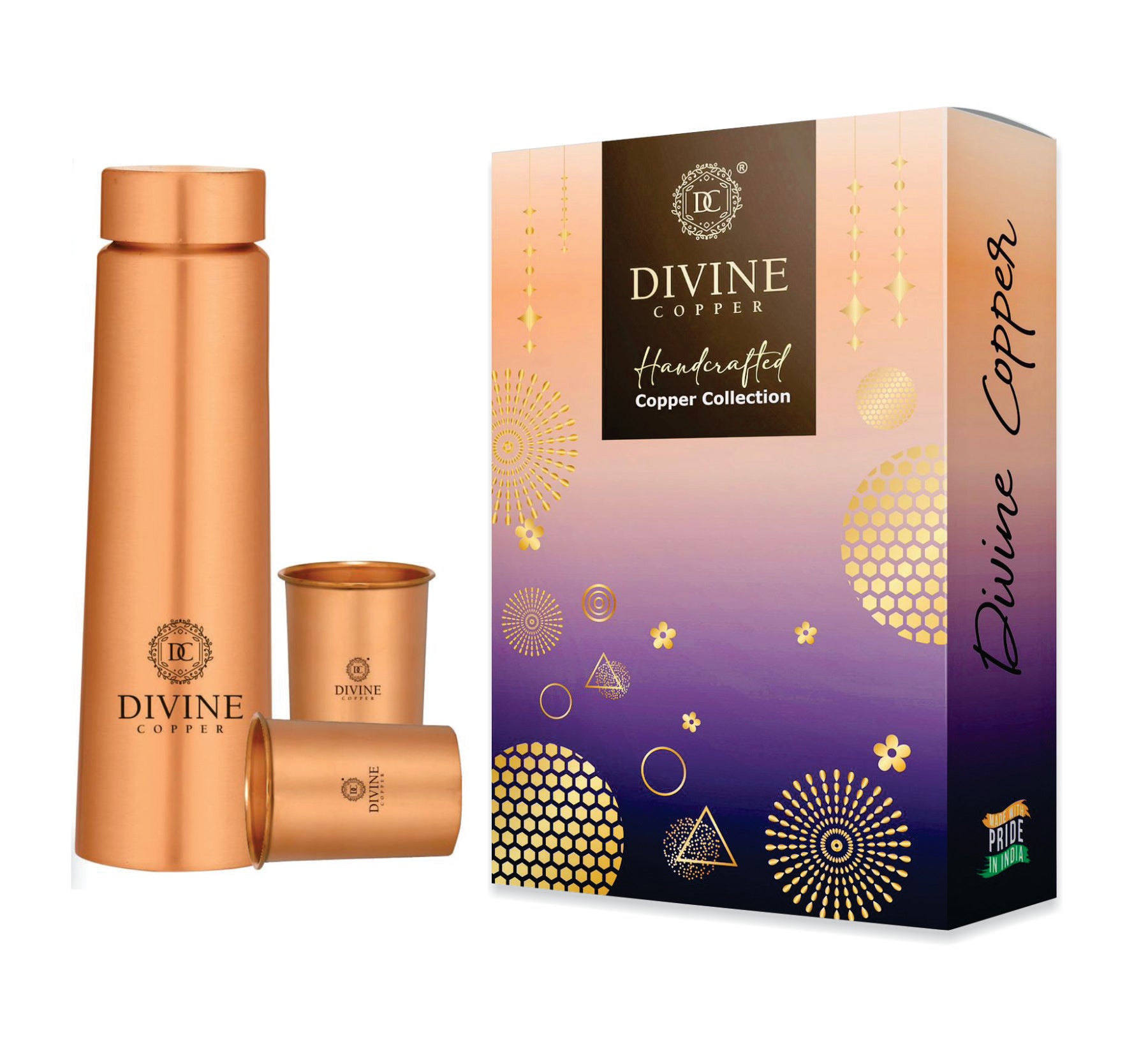 Eclair 900ml Copper bottle with 2 glass Gift pack