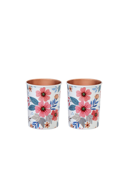 Fabic Texture Flower Print Pure Copper Glass Pack of- 2