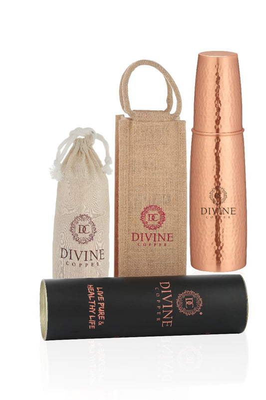 GLASS BOTTLE -Hammered Pure copper water bottle