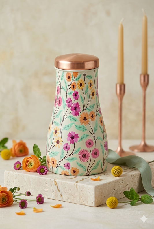 JAR - Vintage Disty flower Pattern Pure Copper Jar