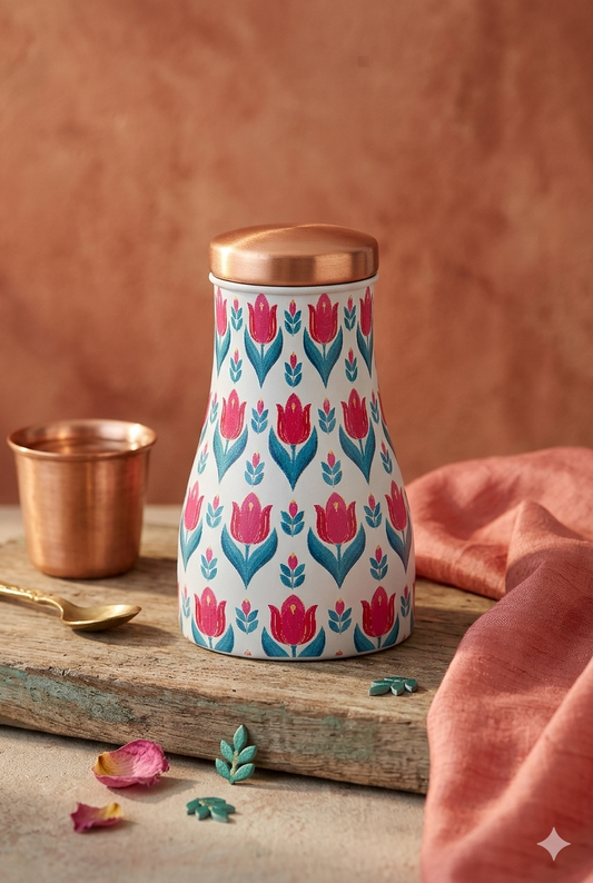 JAR - Pink Flower Print Pure Copper Jar