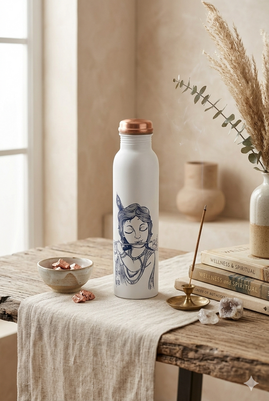 PIE - Krishna With Bansuri Print Pure Copper Bottle