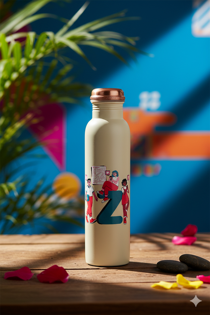 PIE - Genz With Social Media Print Pure Copper Bottle