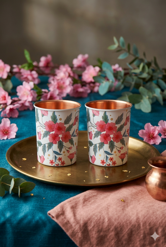 Flower Pure Copper Glass Pack of- 2