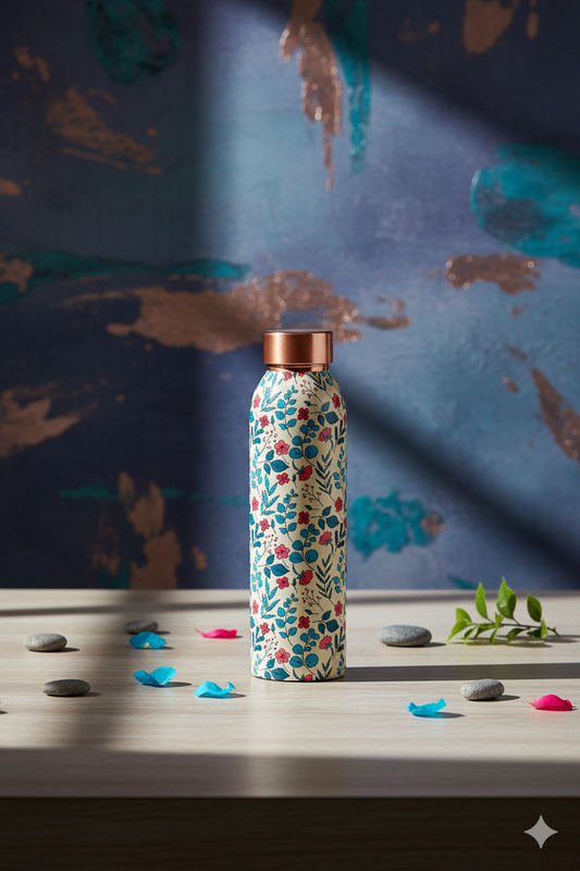 Oreo - Flower with Leafs Print Pure Copper Bottle