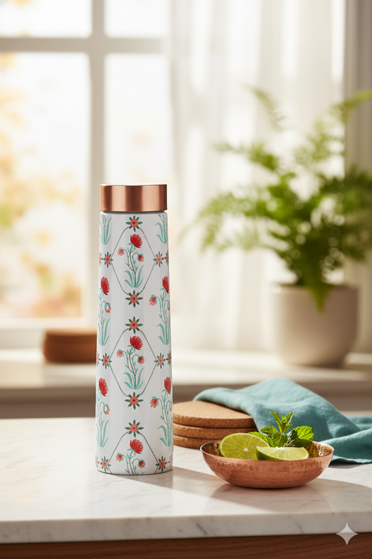 Eclair - Mangolian Flower Pattern Pure Copper Bottle