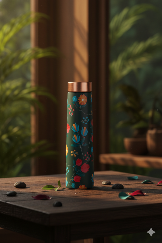 Eclair - Hand Drawn Flower Pattern Pure Copper Bottle