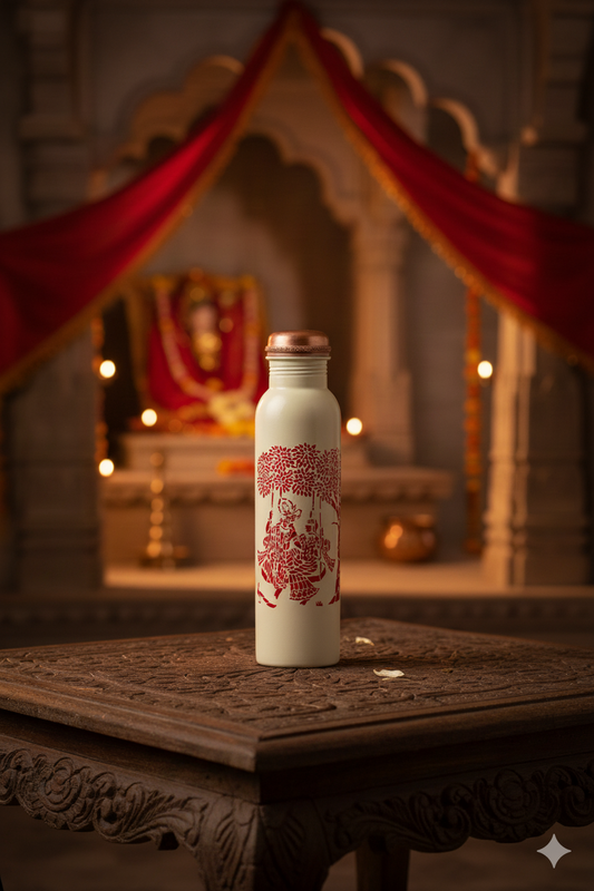 PIE - Sanjhi Radha Krishna Print Pure Copper Bottle
