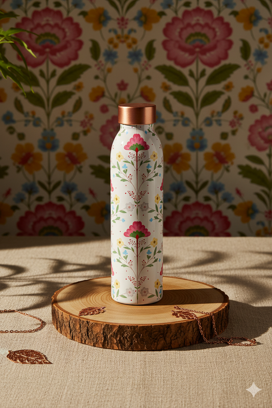 Oreo - Flower with Leafs Print Pure Copper Bottle