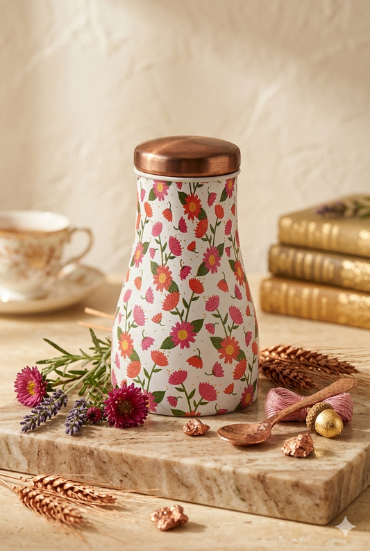 JAR - Colourful Flower Print Pure Copper Jar