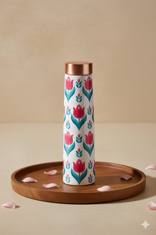 Eclair - Pink Flower Pure Copper Bottle