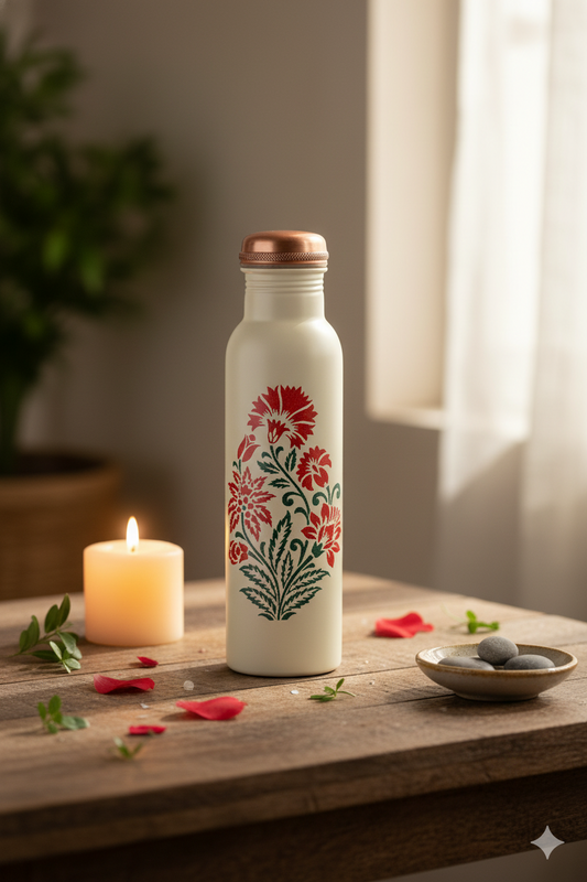 PIE - Sanjhi Flower Print Pure Copper Bottle
