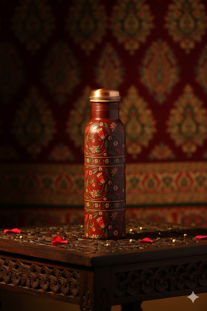 PIE - Flower with Green Leafs Print Pure Copper Bottle