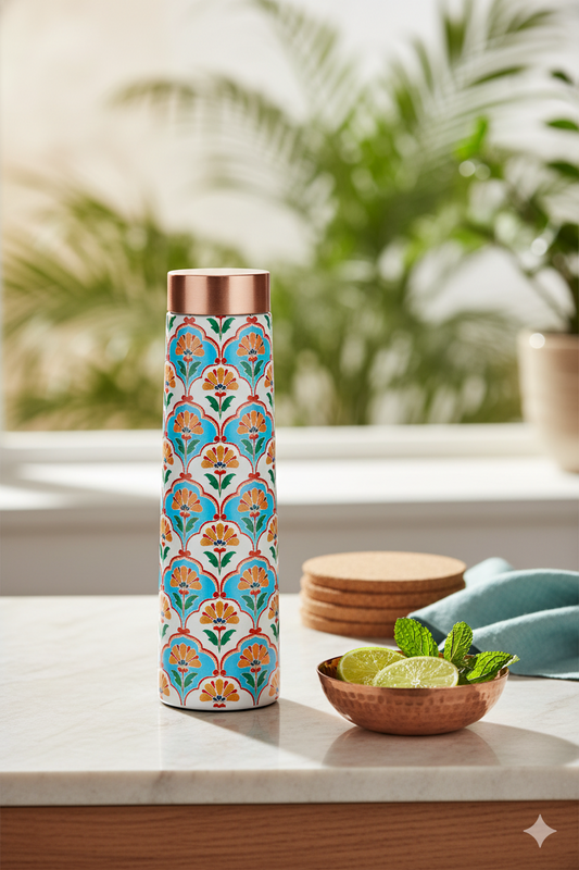 Eclair -  Vintage Flower Pattern Pure Copper Bottle