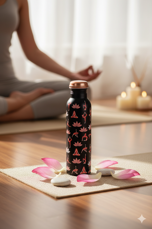 PIE -   Yoga with Pose Print Pure Copper Bottle (Black)