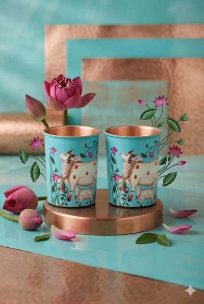Nandi Cow Print Pure Copper Glass Pack of- 2