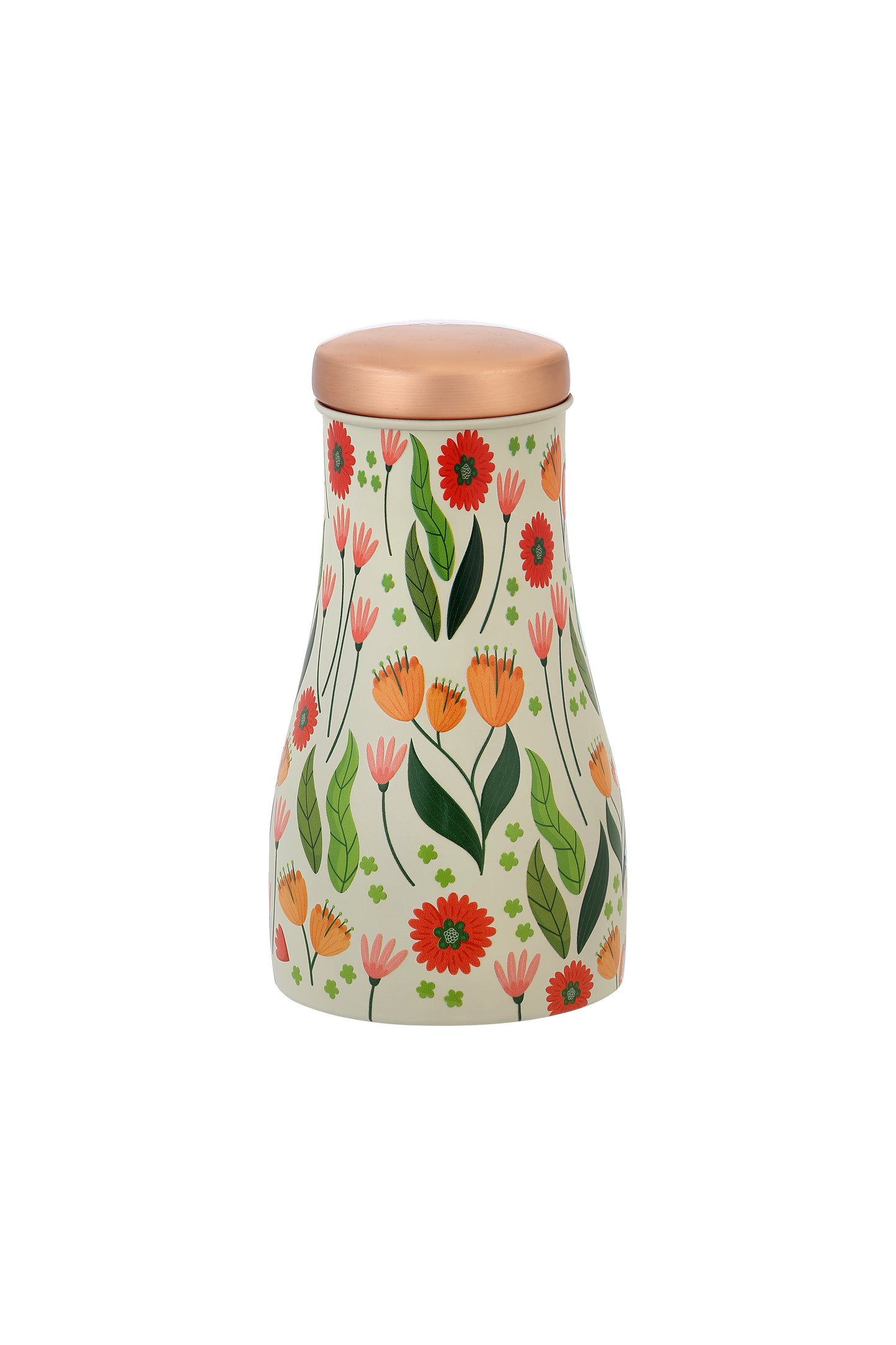 JAR - Colurful Flowers With Green Leafs Print Pure Copper Jar