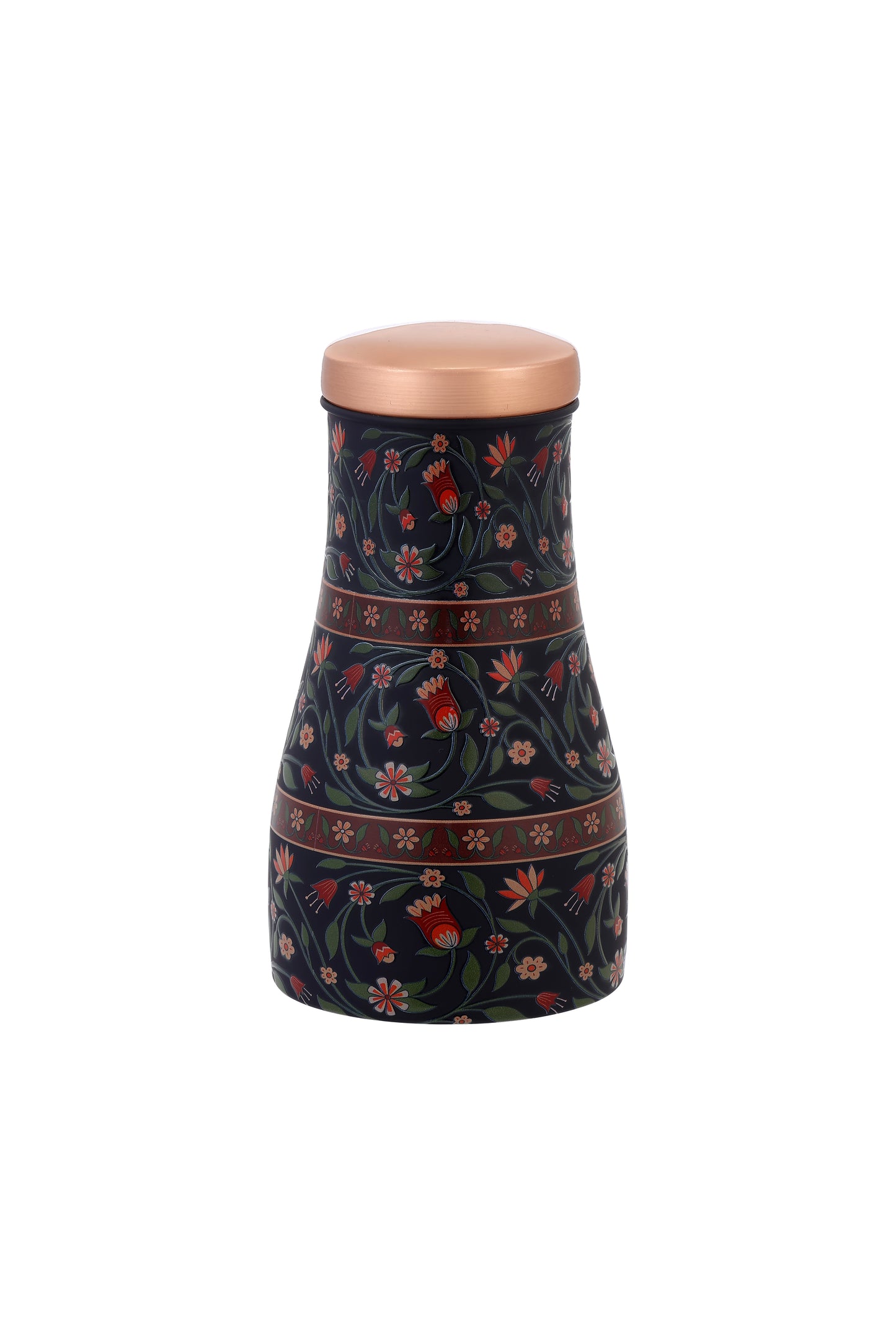 JAR - Flower with Green Leafs Print Pure Copper Jar (Black)