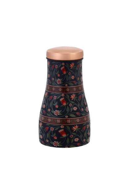 JAR - Flower with Green Leafs Print Pure Copper Jar (Black)