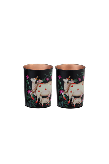 Nandi Cow Print Pure Copper Glass Pack of- 2