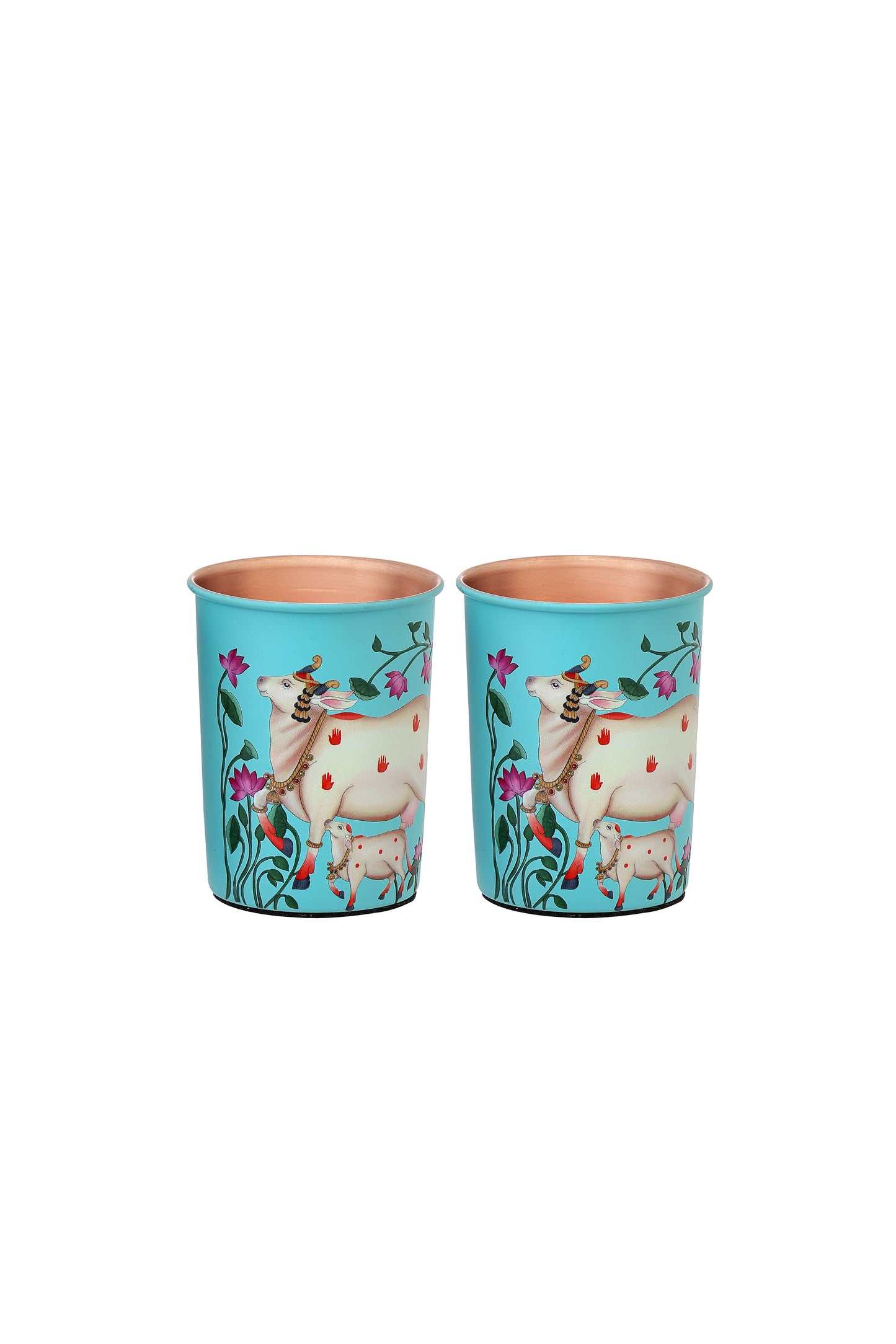 Nandi Cow Print Pure Copper Glass Pack of- 2