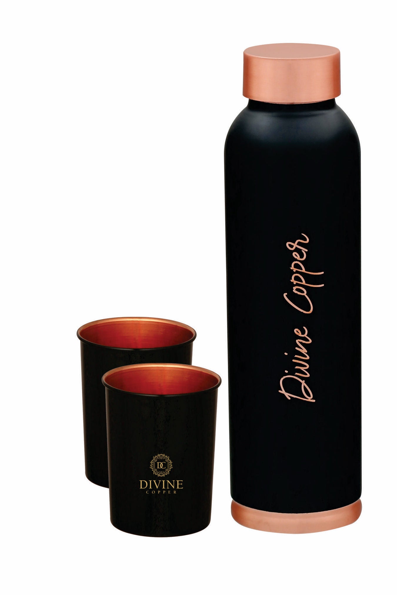Oreo Black 1000ml copper bottle with 2 glass Gift pack